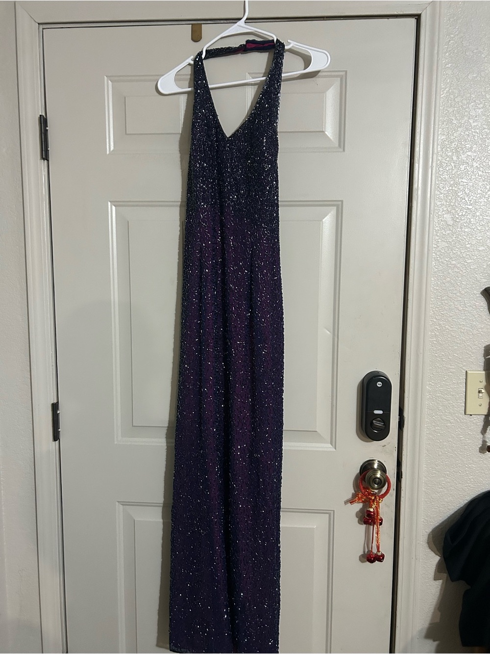 Vintage Sparkle beaded Halter Evening Gown in Purple.